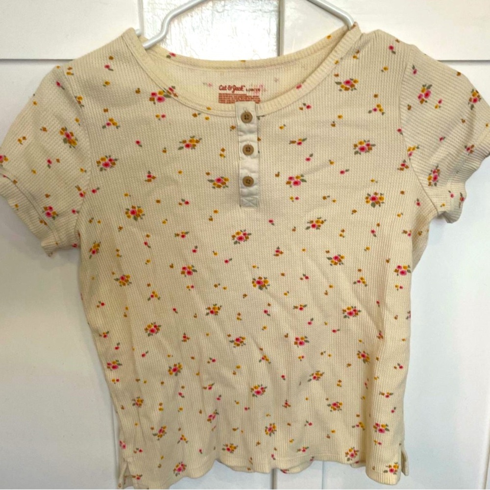Girls large cream thermal tee shirt